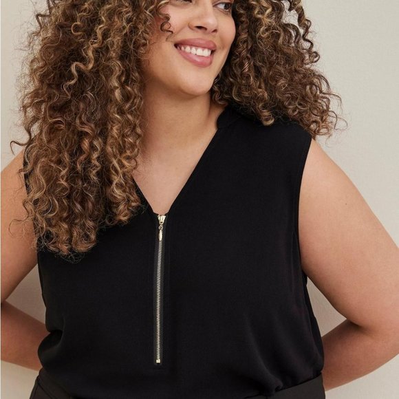 torrid Tops - NWT Torrid Black Rayon Crepe Collared Zip-Front Top Size 00 (M/L)
